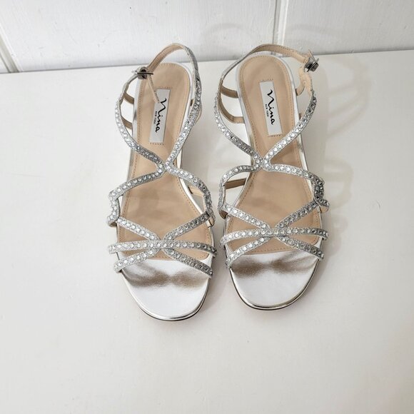 Nina Finola Silver Glitter Sandals Women's Size 9 - Picture 2 of 6